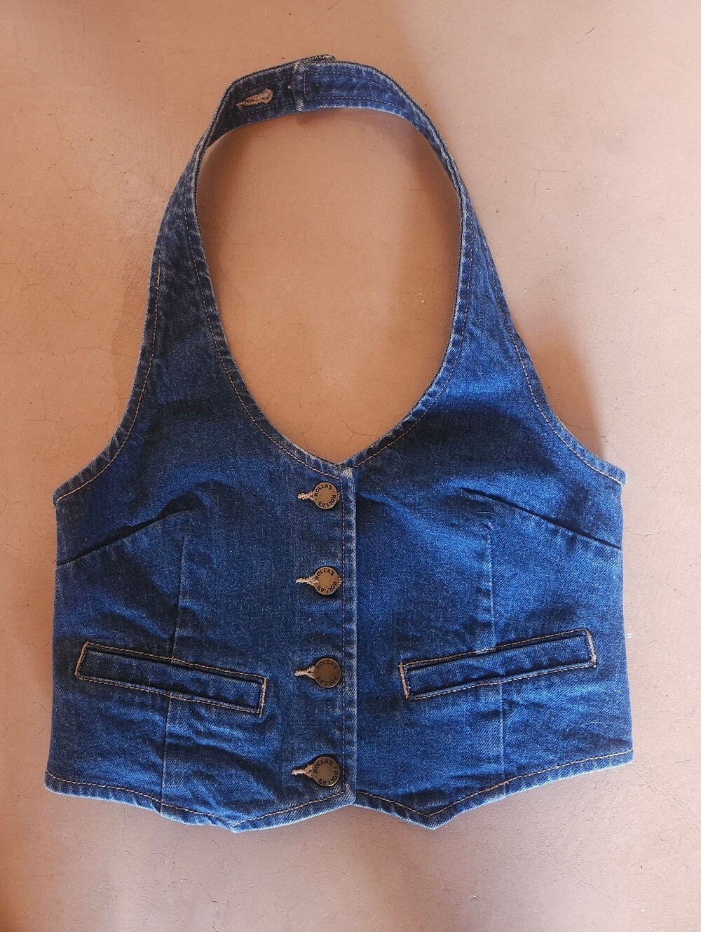 Rolla's Dark Denim Crop Halter Vest Tank Top XS Jean Western Boho